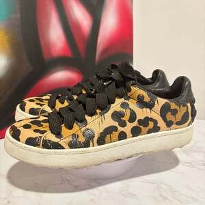 Coach High Line Wild Beast Leopard Print Pebble Leather Low Top Sneakers Sz 8.5
